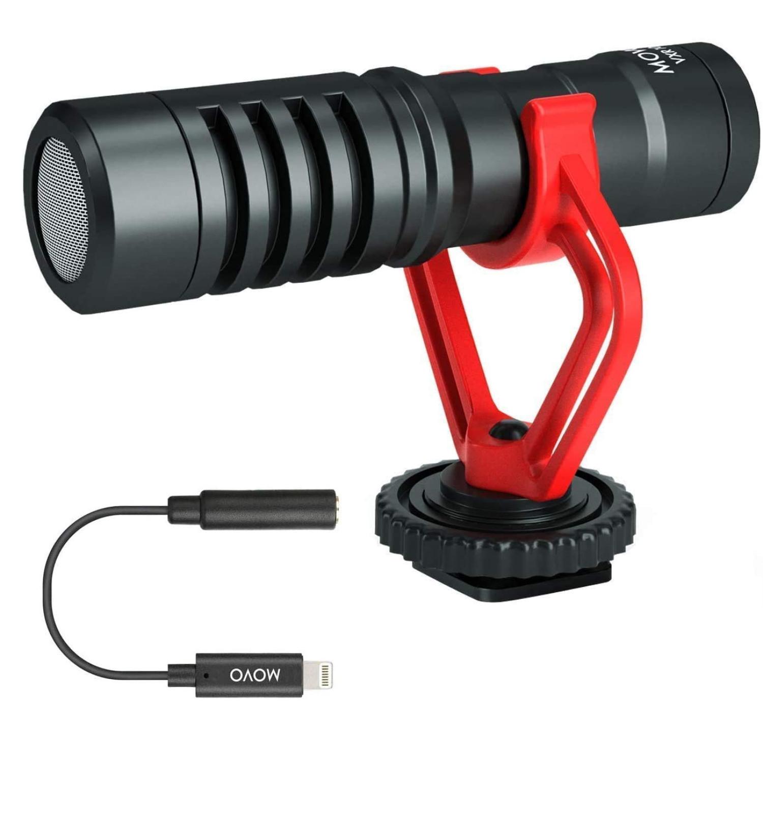 Movo VXR10 Universal Video Microphone with Lightning Dongle Adapter - Shock Mount, Deadcat Windscreen, Case - iPhone 14, 13, 12, 11, XS, XR, X, Pro Max & More - Buy Online on SooperMarket.com