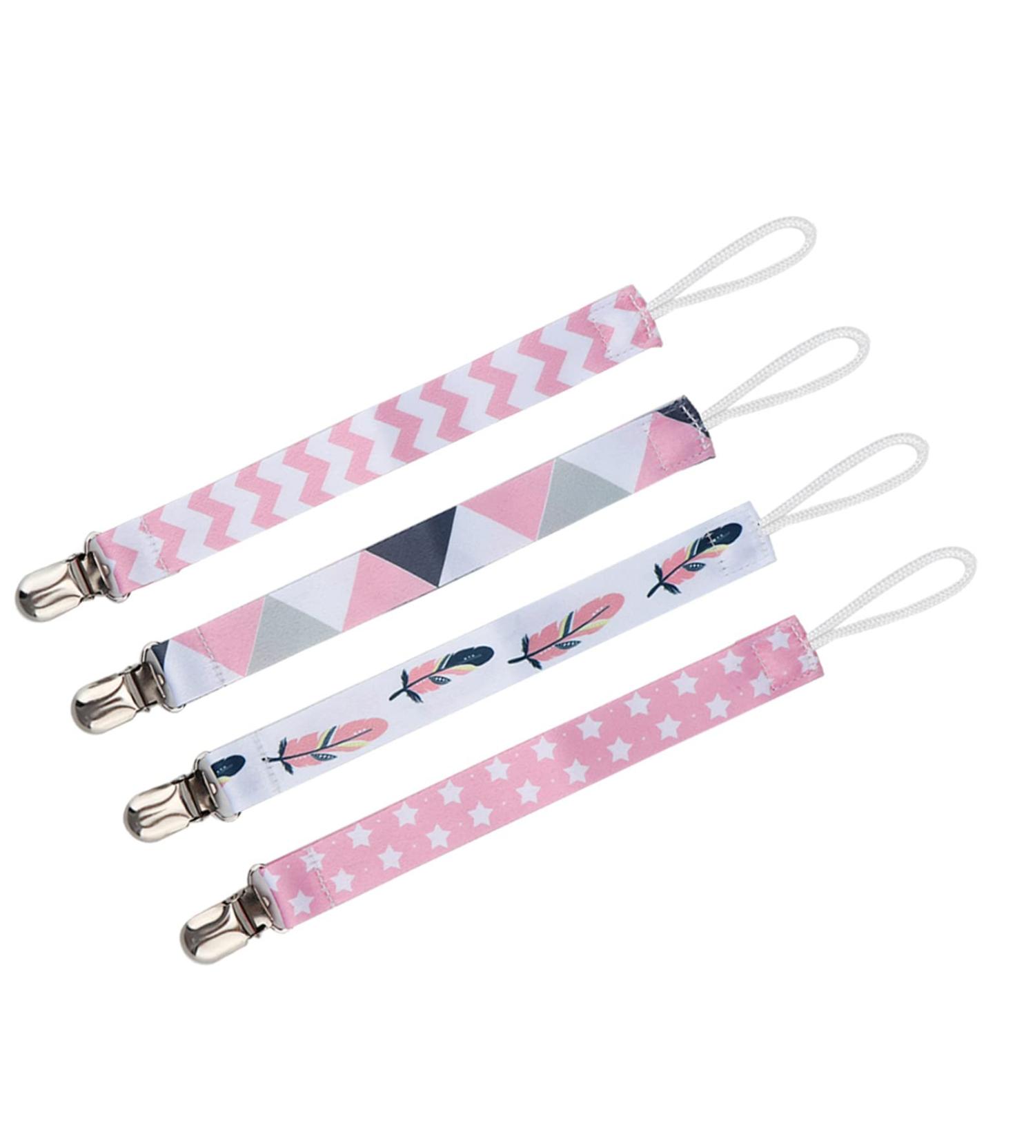 4-Pack Baby Pacifier Clip - Cotton Ribbon Holders for Infants | International Shipping Available - Buy Online on SooperMarket.com