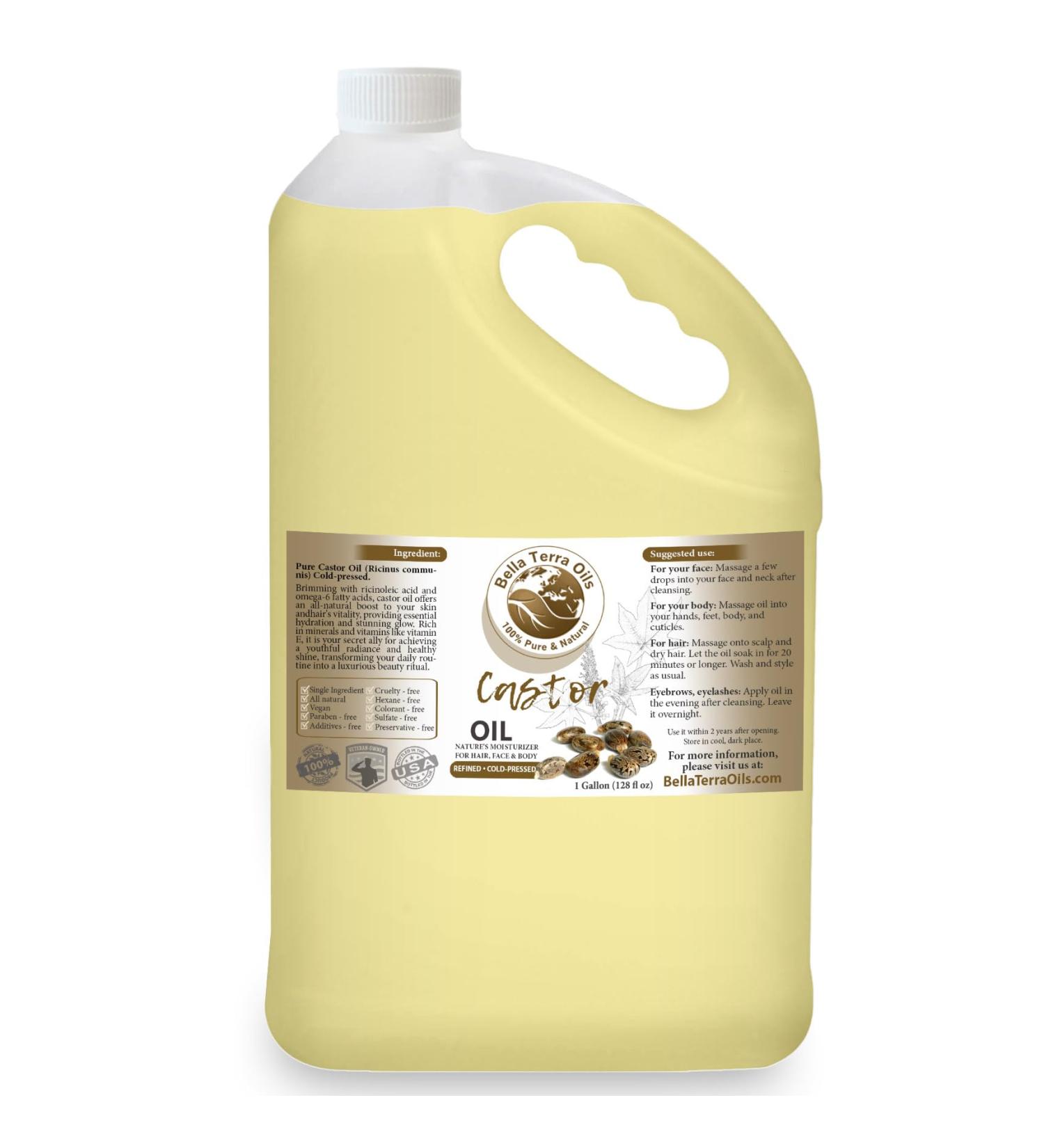Buy Bella Terra Oils Pure Castor Oil - 1 Gallon for Hair Lashes Brows & Skin | Deeply Moisturizing & Enhances Shine - Pack of 10 - Buy Online on SooperMarket.com