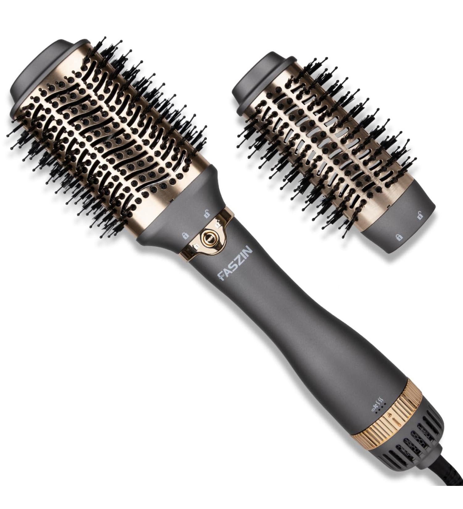 Faszin Hair Dryer Brush Hot Air Brush | 3 Adjustable Temperatures, 2 Heads | One-Step Blow & Volumizer | 100 Million Negative Ions | Smooth, Silky, Frizz-Free Hair | Gray - Buy Online on SooperMarket.com