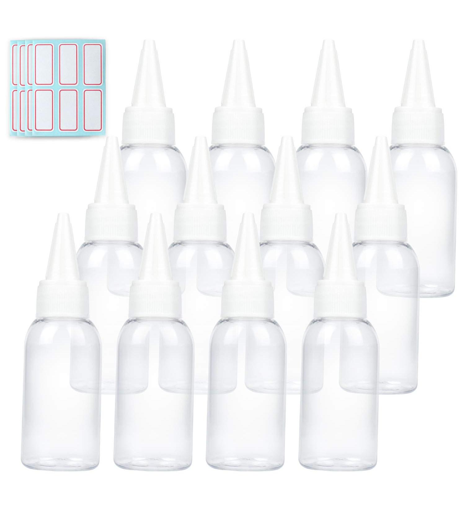 1oz Clear Plastic Bottles with Twist Top Cap 12 Pack BPA-Free - Ideal for Hair Oils - Includes 12 Labels - Buy Online on SooperMarket.com