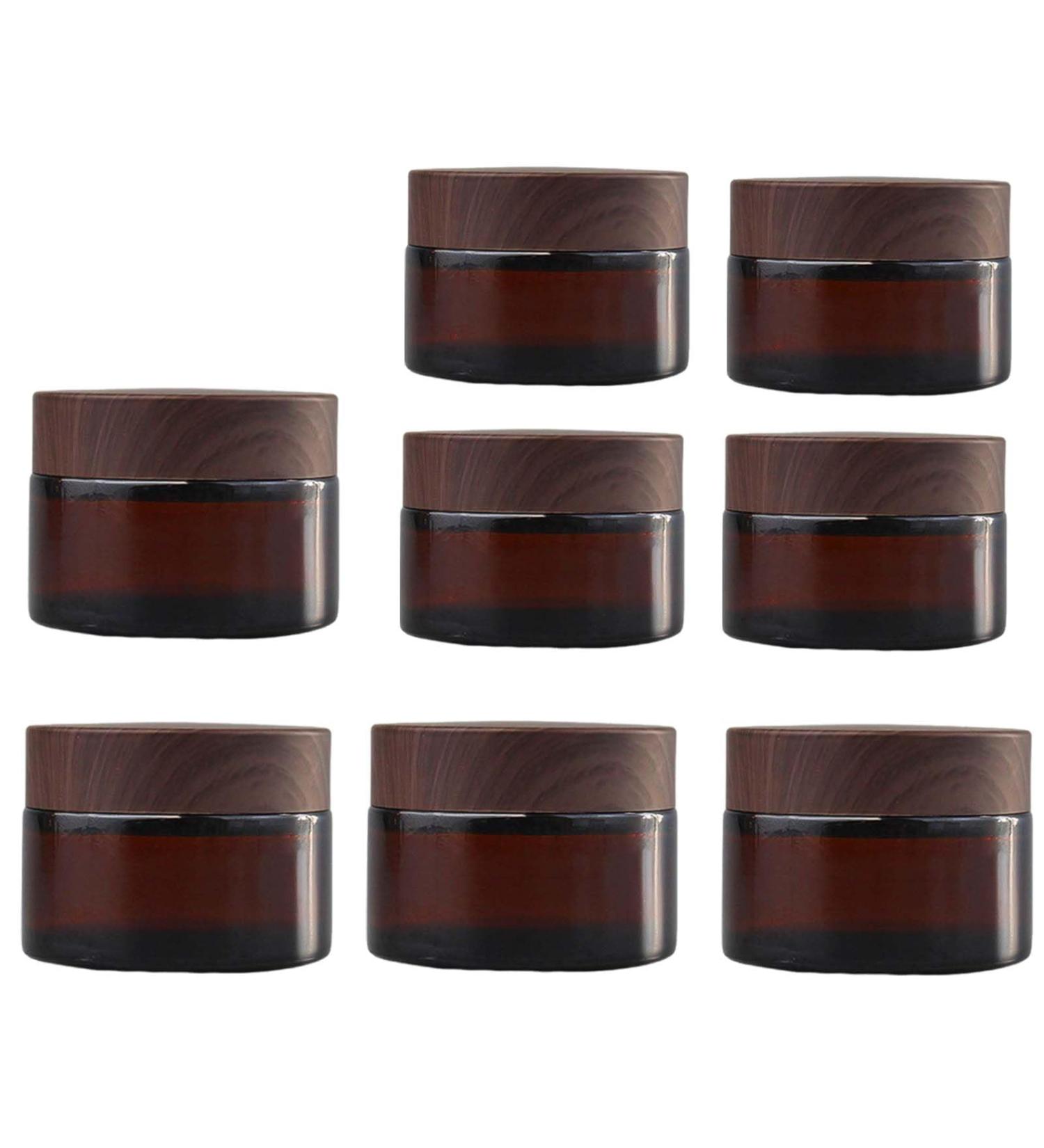 Tuakimce 8-Piece Glass Cream Can Set - 20ml & 30ml Clear Containers with Lids for Lotion Cream & Cosmetics - Amber Wooden Grain Cover - Buy Online on SooperMarket.com