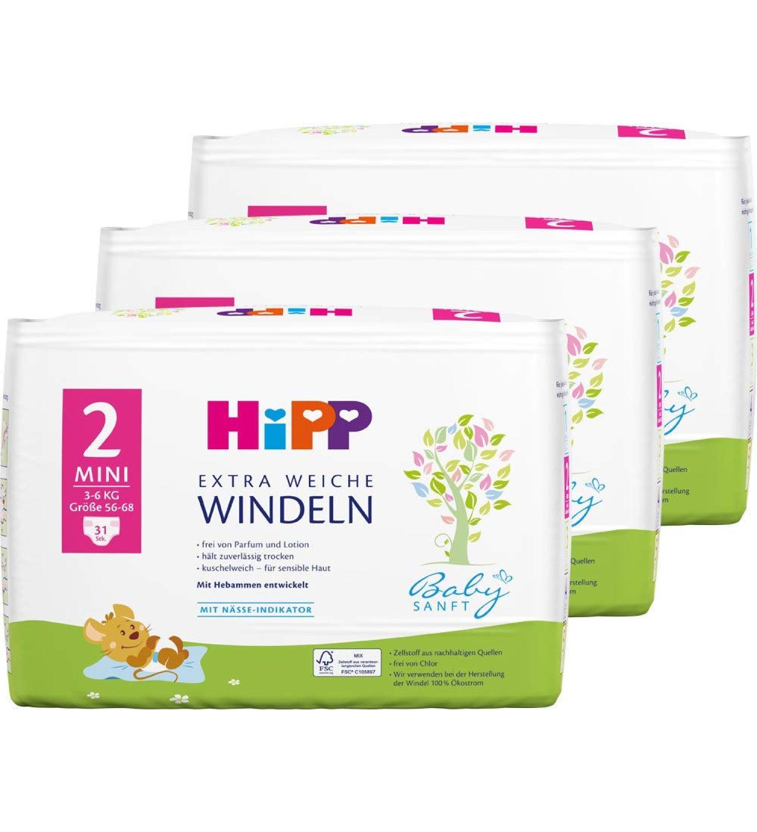 Hipp Babysanft Diapers Size 2 (Mini 3-6 kg) - 3 Packs of 31 pcs | International Shipping - Buy Online on SooperMarket.com
