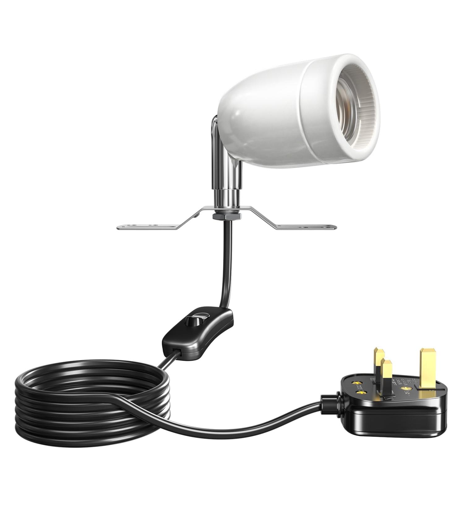 Bonlux 200W Ceramic Reptile Heat Lamp Holder with ON/Off Switch - E27 Base Rotatable Light Holder for Turtle Snake Lizard - No Heat Bulb Included - Buy Online on SooperMarket.com
