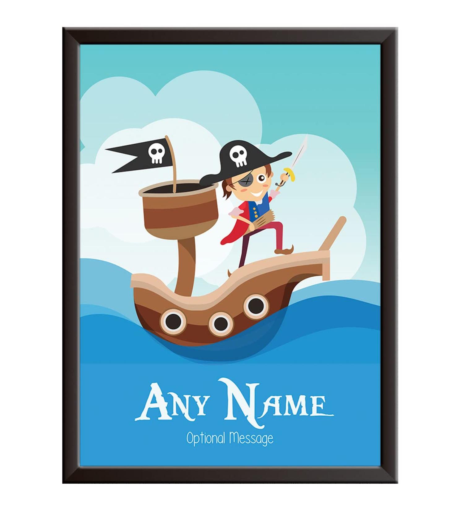 Personalized Pirate Ship Print for Boys Bedroom - Ideal for Birthday, Christening, or Naming Day Decor - Wall Art Keepsake for Sons, Godsons, and Brothers - Buy Online on SooperMarket.com