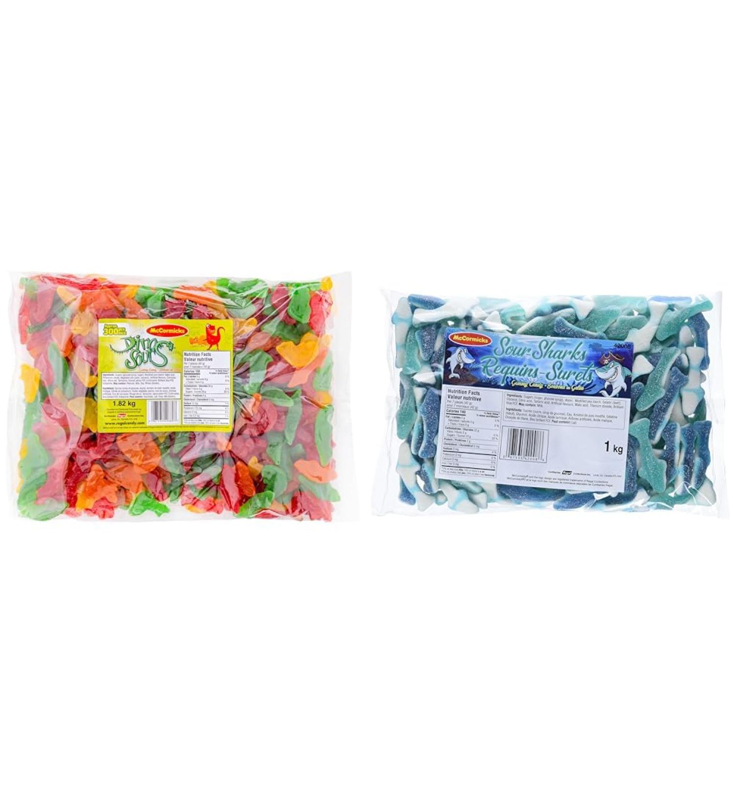 McCormicks Dino-Sours - Gummies - Bulk Candy Bag 1.8kg & Sour Sharks - Gummies - Bulk Candy 1 Kilogram - Buy Online on SooperMarket.com