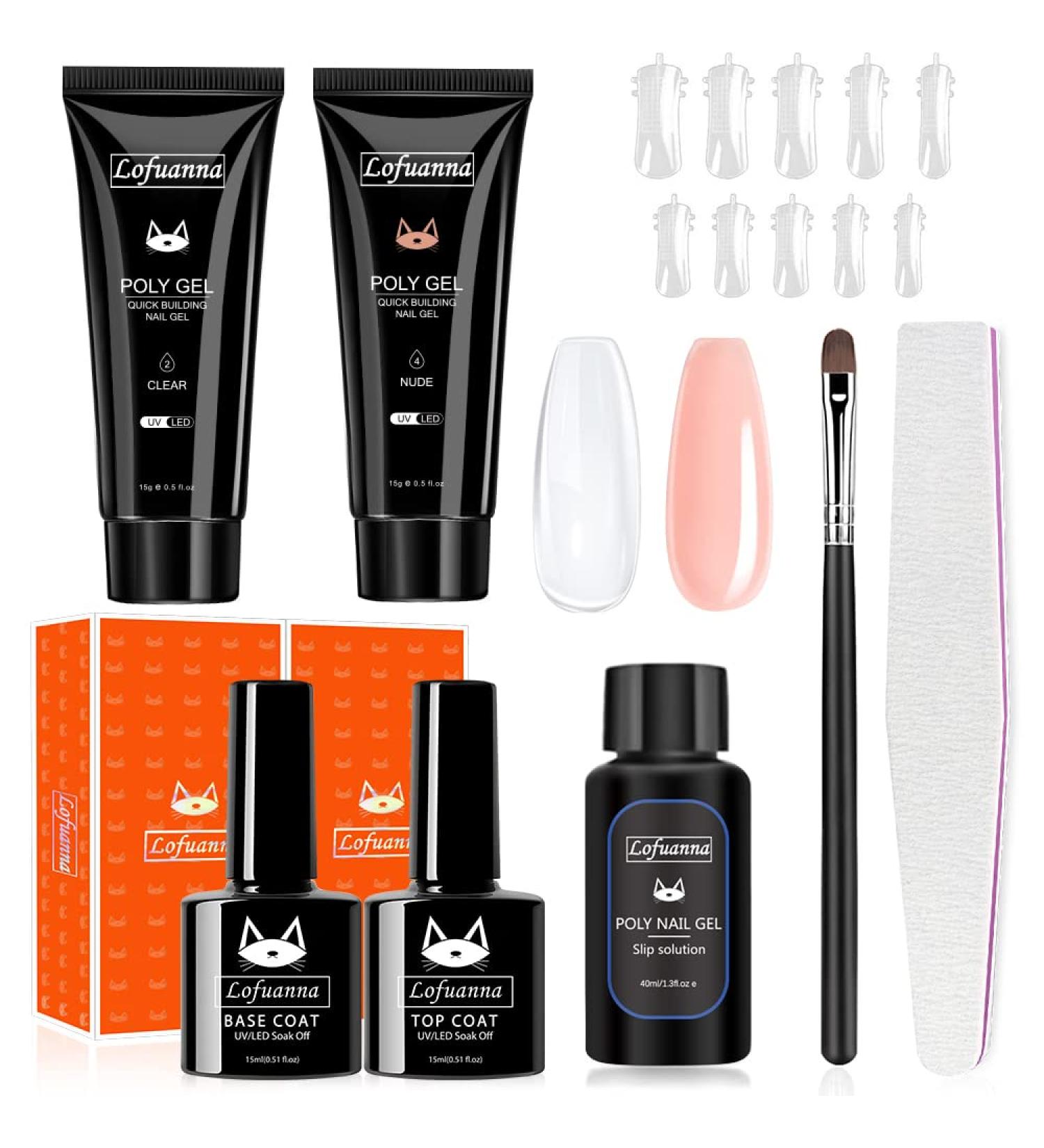 Lofuanna Poly Gel Nail Kit - 2 Colors Starter Kit with Clear Nude Builder Gel - All-in-One Nail Gel Set for Beginners - Buy Online on SooperMarket.com