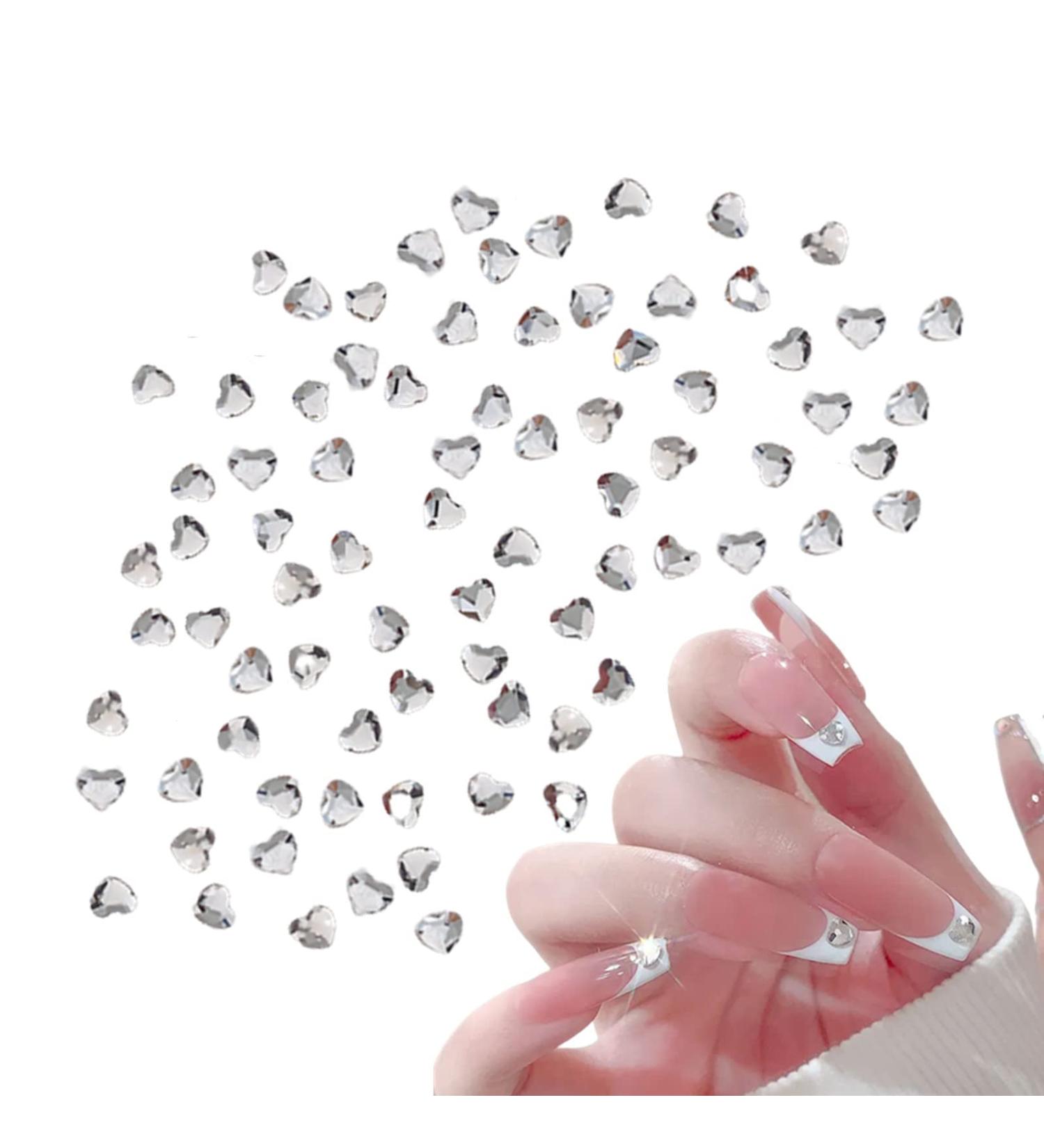 Heart Nail Rhinestones 90 Pcs Acrylic Flatback 3mm Heart Nail Charms Nail Art Rhinestones Gems 3D Nail Art Decorations for DIY Crafts Jewelry Making (Clear) - Buy Online on SooperMarket.com