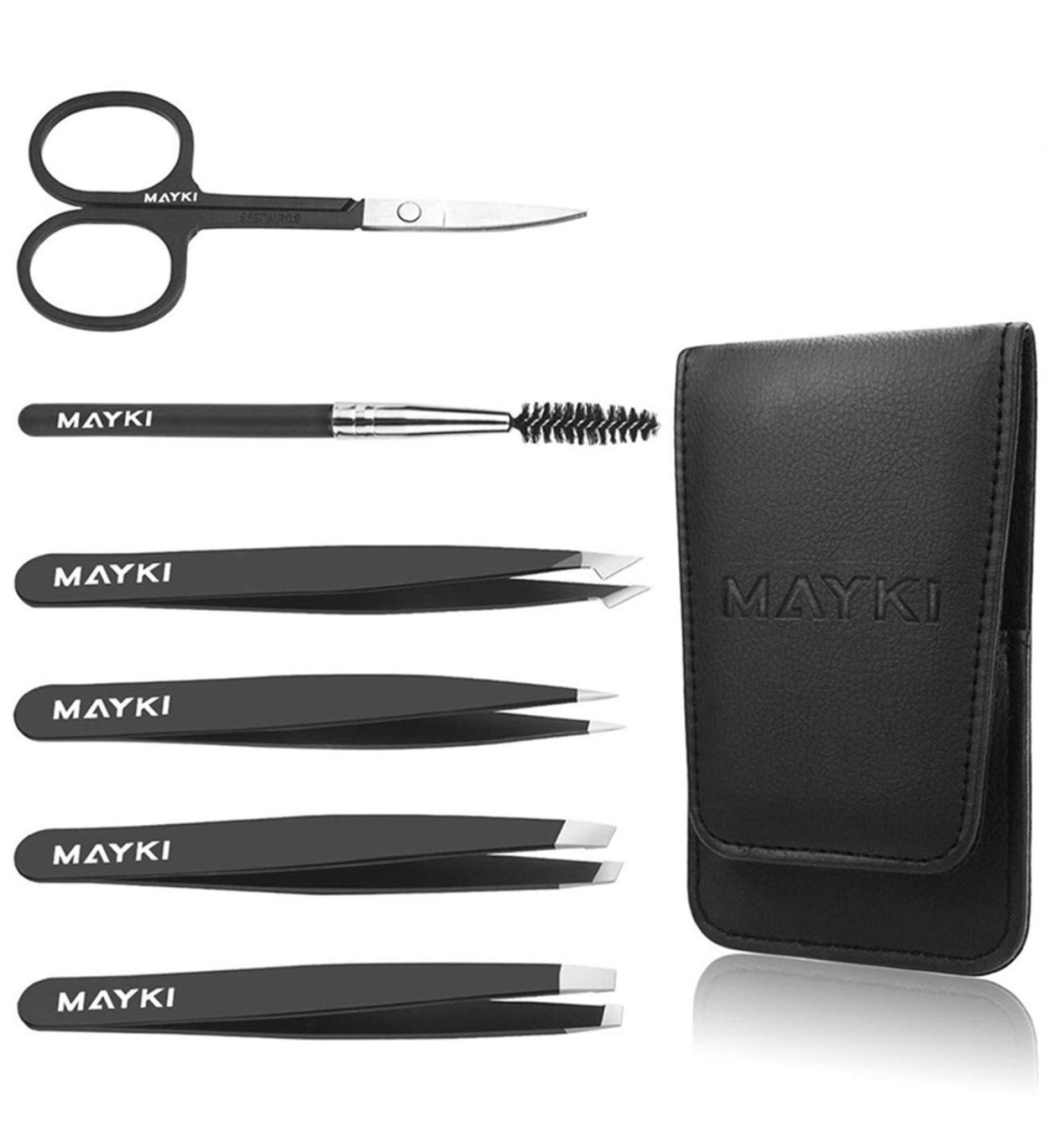 Mayki Black 6PCS Professional Stainless Steel Eyebrow Tweezers Set for Precision Hair Removal - Ideal for Women, Men, Ingrown Hairs, Splinters, and Ticks - Buy Online on SooperMarket.com