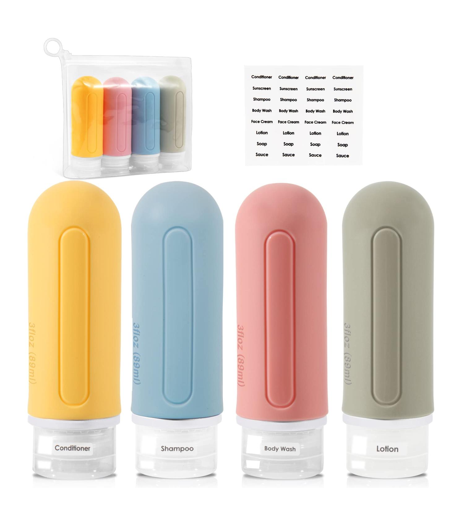 Peoyoye Travel Bottles Set - 89ml Silicone Containers for Toiletries Shampoo & Travel Essentials with Bag & Labels - Perfect for International Travel - Buy Online on SooperMarket.com