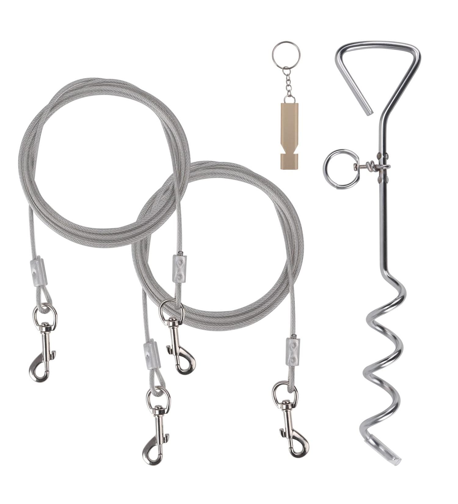 Dog Stake and Tie Out Cable Heavy Duty Stainless Steel Spiral Ground Spike Stake 2 PCS Outdoor Dog Camping Tie Out Lead Leash with & Whistle for Dog Playing Camping and Backyard in Ground - Buy Online on SooperMarket.com