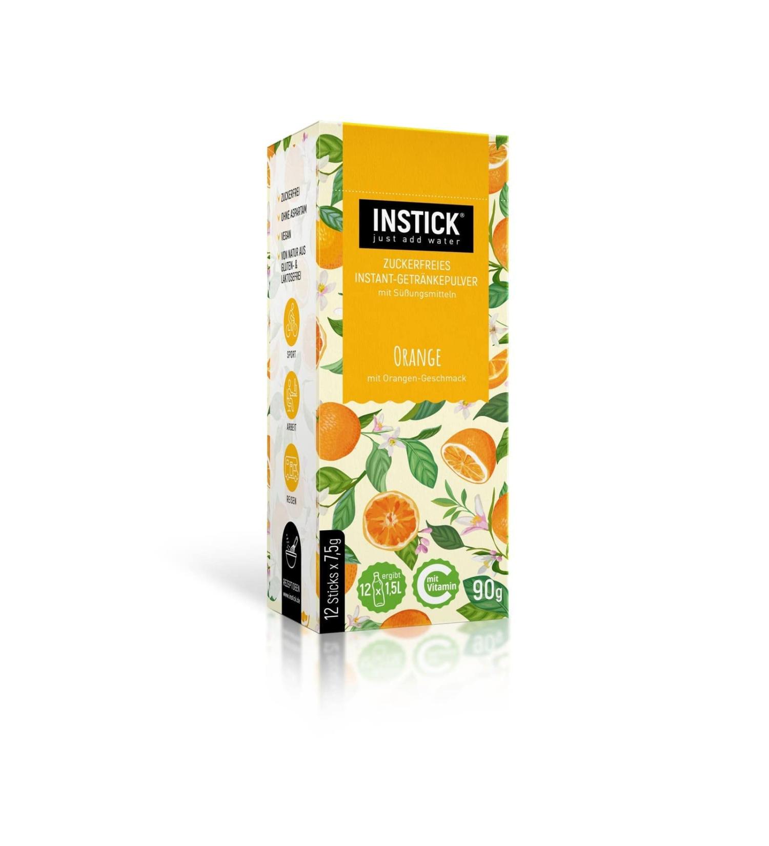 Intick Sugar-Free Instant Drink - Orange Flavor | Vegan Low-Calorie Powder with Vitamin C | 12 x 1.5L Pack | International Shipping Available - Buy Online on SooperMarket.com