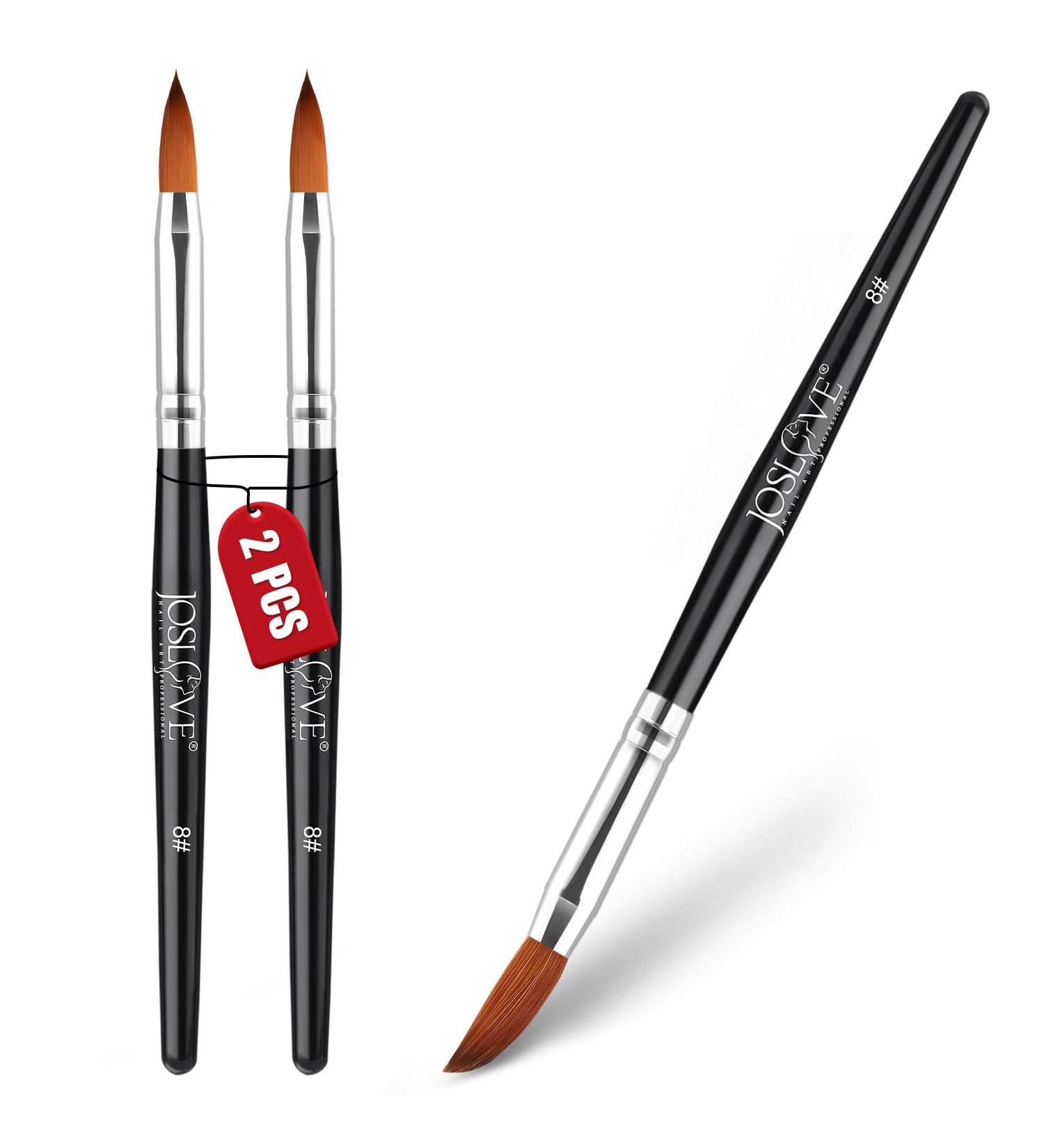 JOSLOVE Kolinsky Acrylic Nail Brush 2PCS Set - Size 8 | Pure Sable Hair, Wooden Handle for Acrylic Powder Application - Buy Online on SooperMarket.com