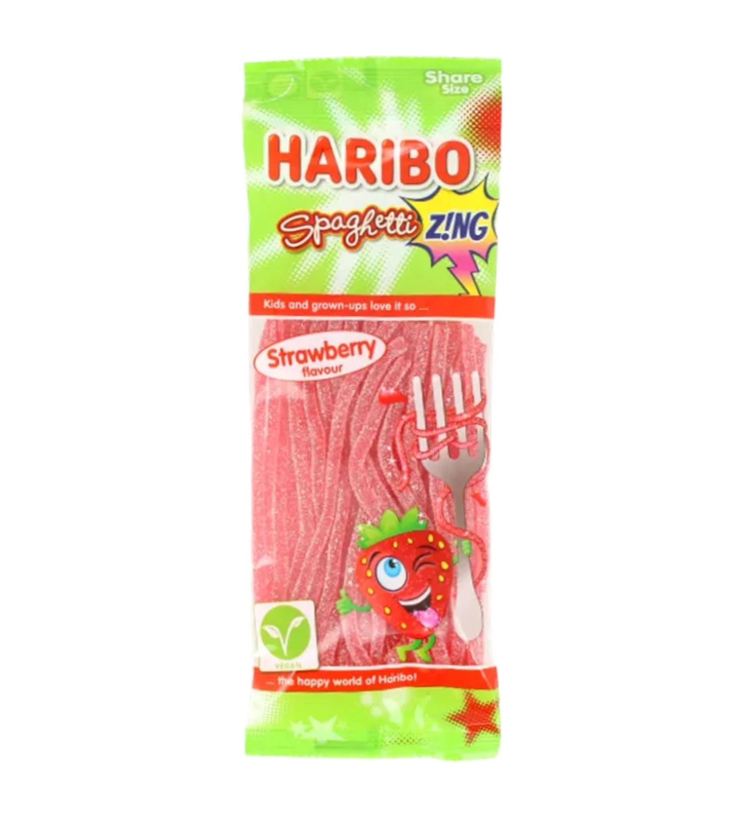 Spaghetti Zing Strawberry Sugar Coated Gummy Sweets Fizzy Laces Suitable for Vegans 140g - 3x Share Bags - Buy Online on SooperMarket.com