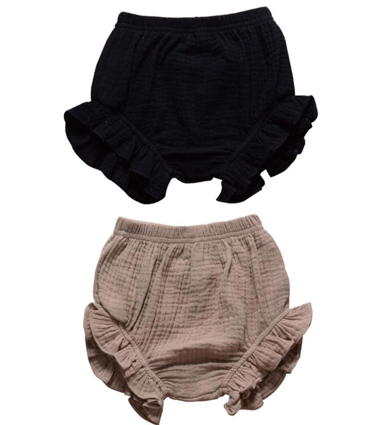 HASAKI 2Pcs Kids Linen Bloomer Shorts - Newborn Baby Diaper Cover 12-18 Months - Black+Khaki - Buy Online on SooperMarket.com