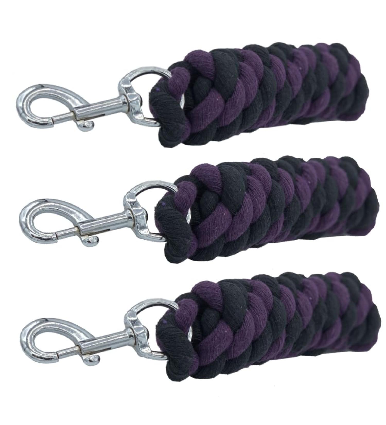 Cotton Lead Rope For Horses Heavy Duty Metal Trigger Clip 2 Meters Long Quality Lead Rope (BLACK/PLUM PACK OF 3) PACK OF 3 BLACK/PLUM