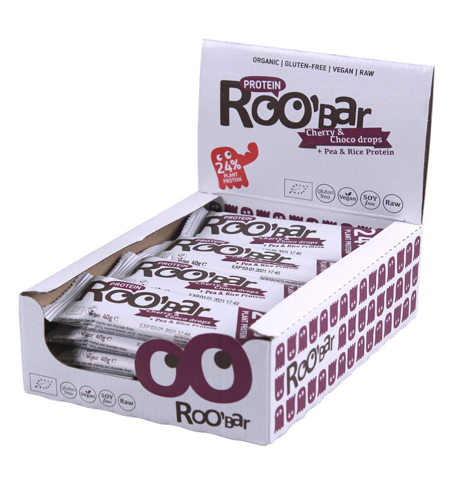 Roobar Cherry & Chocolate Protein Drops - 100% Organic Vegan Gluten-Free | 16 x 40g Protein Bars - International Shipping Available - Buy Online on SooperMarket.com