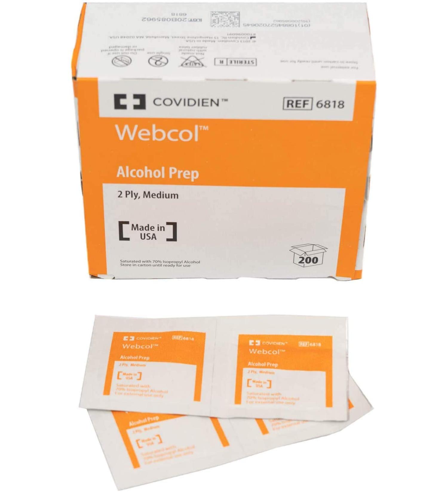 Covidien (n) Webcol Alcohol Prep Pads Bx/200 Medium 2-Ply