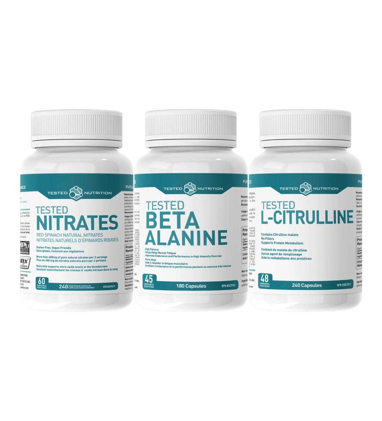 Tested Nutrition Tested Combo Pack | Tested Nitrates 240 Capsules Tested Beta-Alanine 180 Capsules Tested L-Citrulline 240 Capsules (Tested Combo Pack) - Buy Online on SooperMarket.com