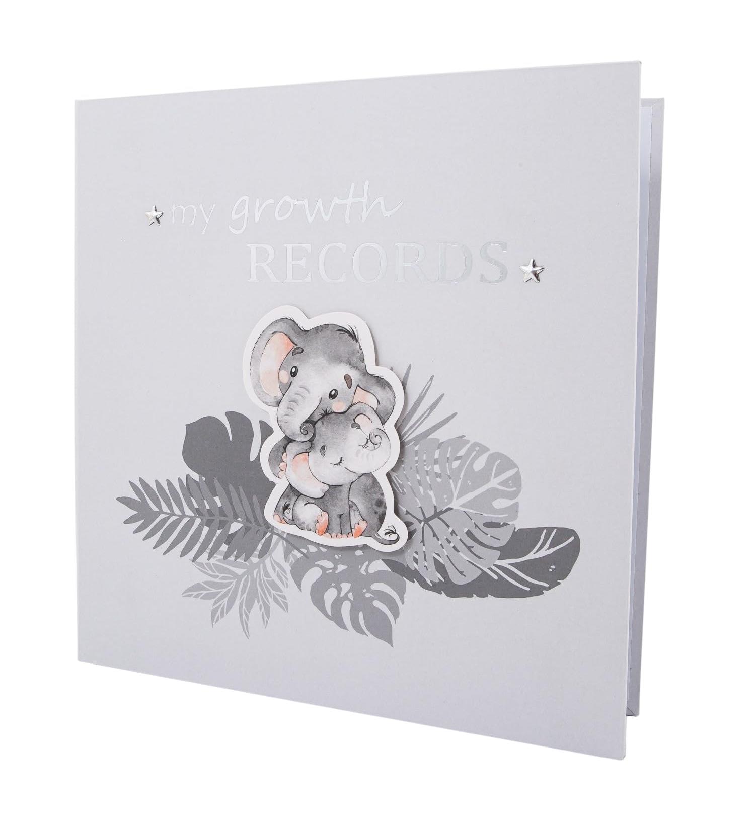Grey Elephant Themed Baby Growth Records Book | Personalize First Adventures, First Haircut, First Christmas | 32 Page Keepsake Album - Buy Online on SooperMarket.com