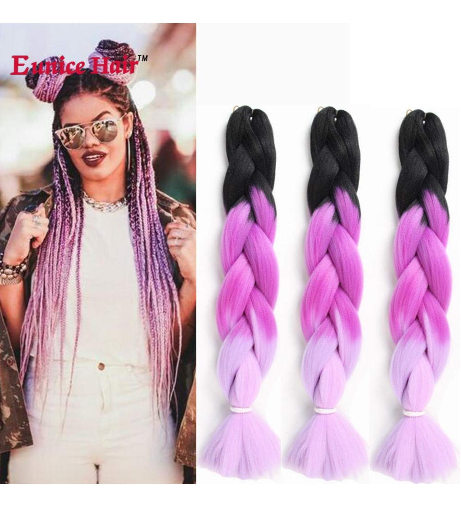 6 Packs Eunice Jumbo Hair Extensions - Colorful Kanekalon Ombre 2Tone 61cm for Crochet Box Braids - Disory - Buy Online on SooperMarket.com