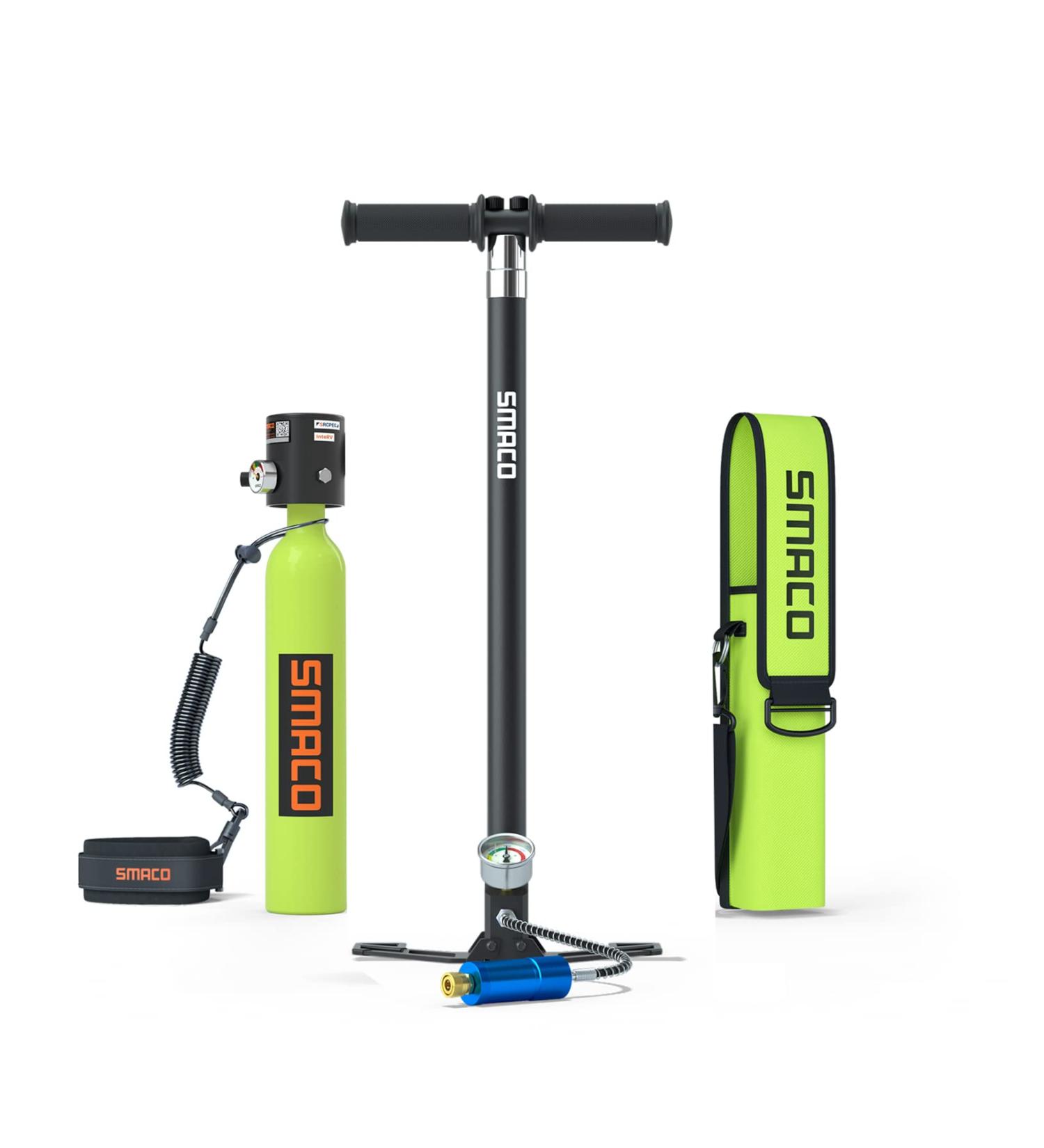 SMACO S300+ Portable Mini Dive Cylinder | 5-12 Minutes Capacity | Corrosion Resistant | Constant Pressure Valve | Refillable Pony Bottle - B-green - Buy Online on SooperMarket.com