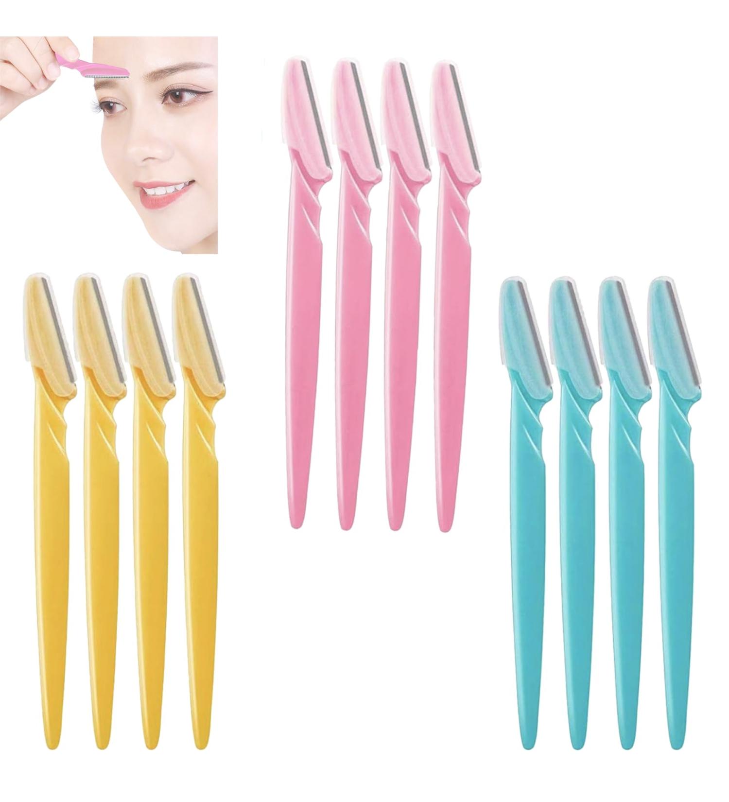 12-Pack Eyebrow Razor Set - Portable Trimmer & Face Hair Remover for Men & Women - Yellow Pink Blue - Buy Online on SooperMarket.com