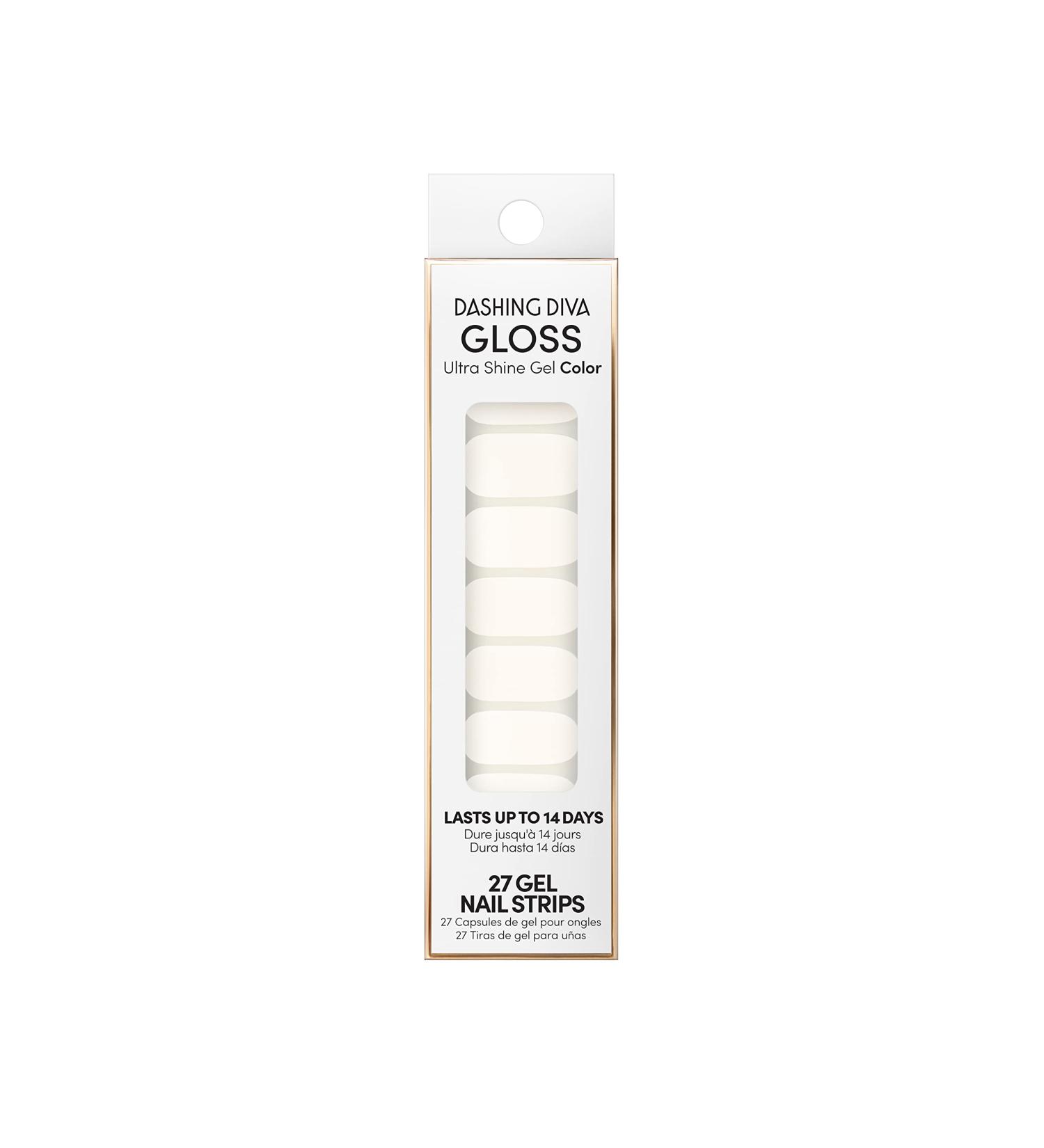 Dashing Diva Gloss Nail Strips - White Canvas | UV Free Chip Resistant Gel Nail Stickers | 27 Nail Wraps Prep Pad & Nail File Included - Buy Online on SooperMarket.com