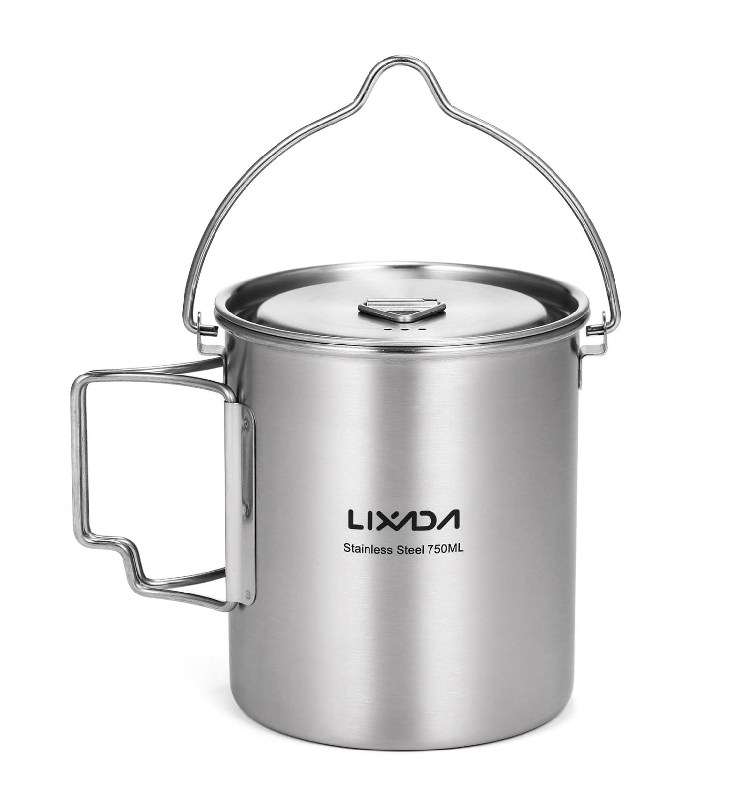 Lixada 750ml Stainless Steel Camping Cup Pot with Foldable Handles and Lid - Ideal for Outdoor Camping, Hiking, and Backpacking - Buy Online on SooperMarket.com