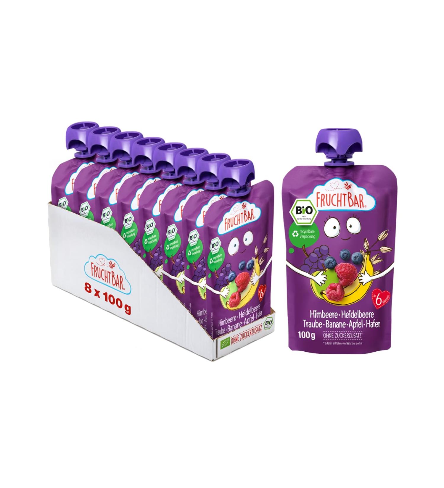 Buy Fertile Organic Fruit Puree for Babies - Raspberry Blueberry Grape Banana Apple & Oats - 8x100g Squeeze Bags - Ideal for 6 Months+ - Buy Online on SooperMarket.com