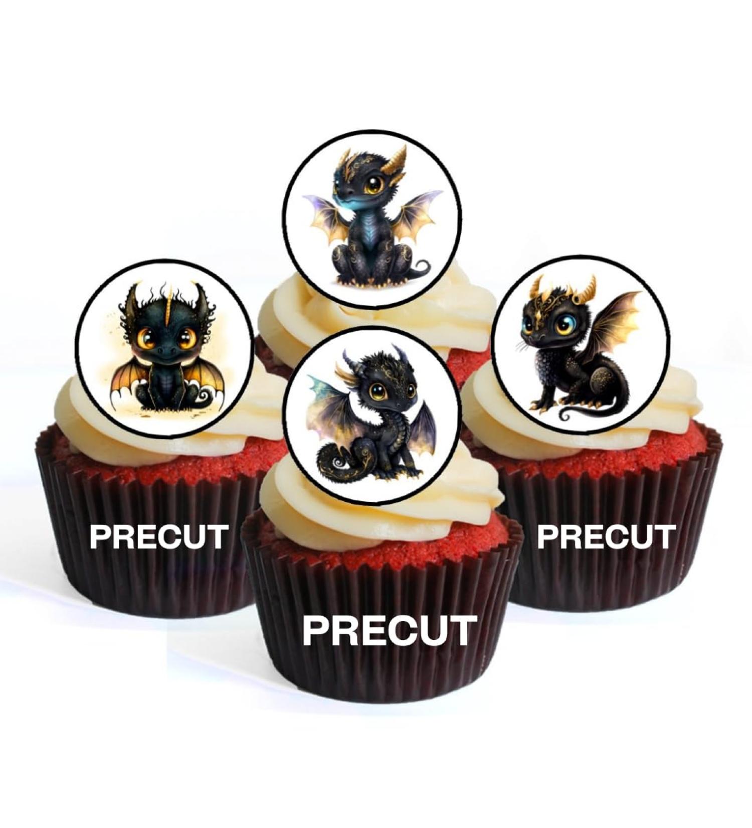 PRECUT Dragon Edible Cupcake Toppers - Black Dragons Theme Premium Thickness SWEETENED VANILLA - wafer card disc cake decorations (Pack of 12) - Buy Online on SooperMarket.com