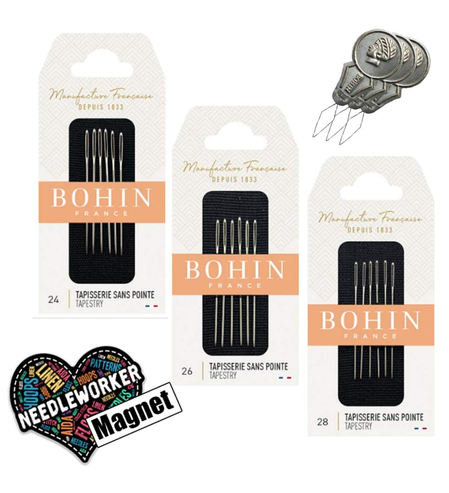 Bohin Tapestry Needles Bundle with Threaders - Sizes 24, 26, 28 | Includes 'Needleworker' Magnet - Buy Online on SooperMarket.com