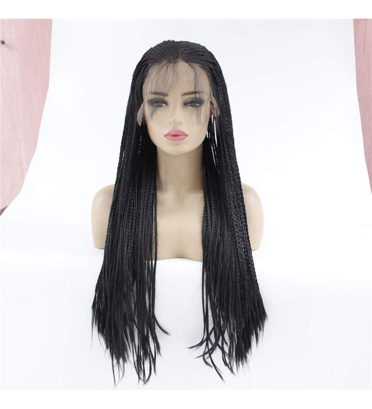 Buy Black Three-Small Braid Wig | High-Temperature Silk Front Lace | Large Size Chemical Fiber Wig | International Shipping Available - Buy Online on SooperMarket.com