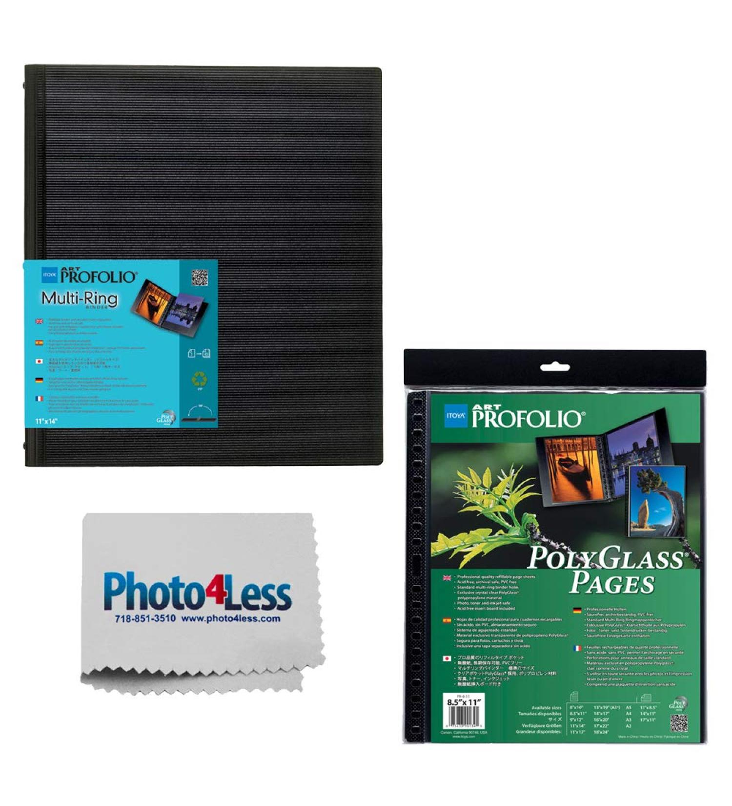 Itoya ProFolio Multi-Ring Refillable Binder 9x12 with PolyGlass Pages and Cleaning Cloth - Buy Online on SooperMarket.com