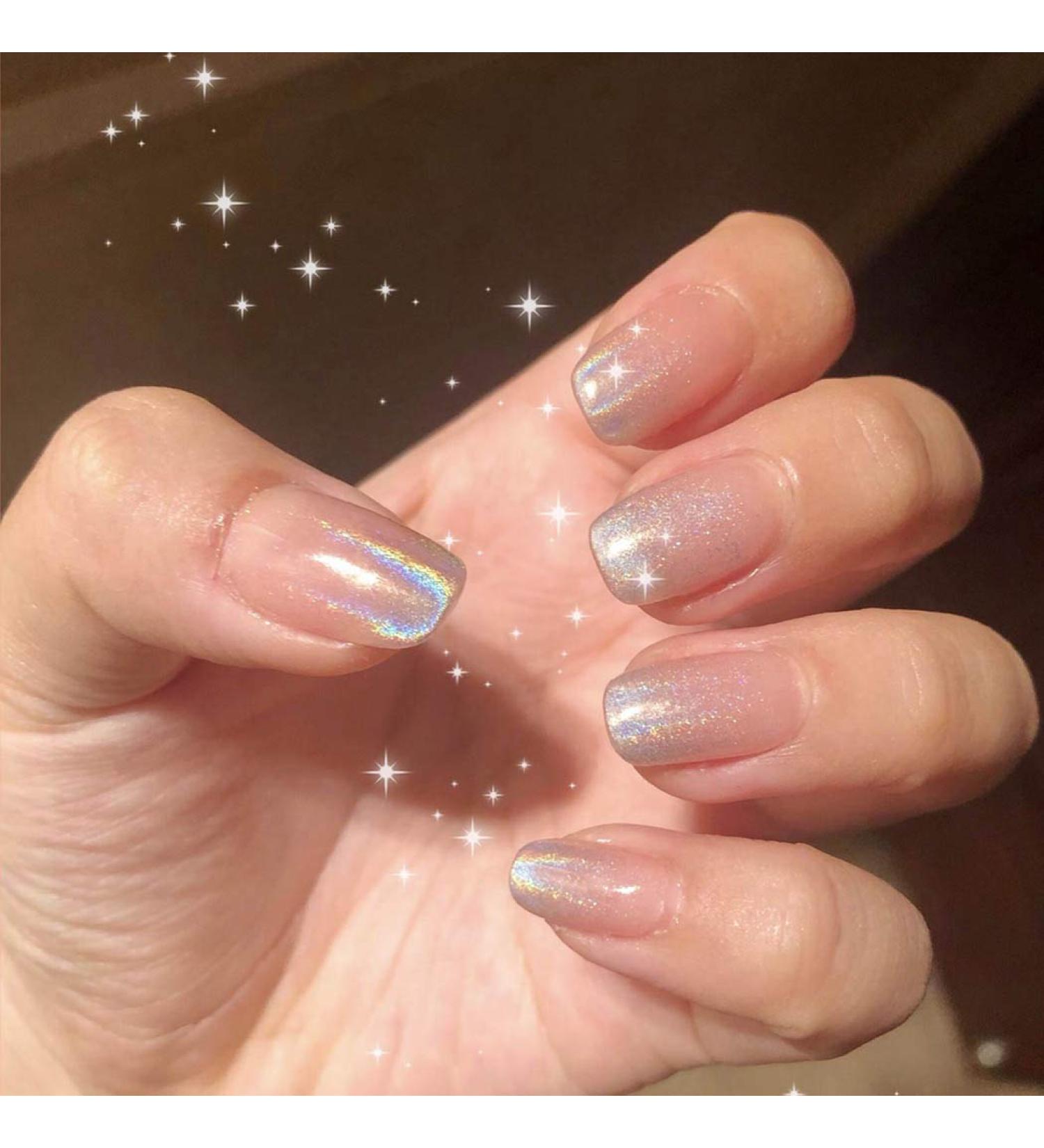 Belicey Glossy Press on Nails - White Square Medium Fake Nails for Women & Teens (Laser Silver) | Full Cover Ballerina Arts Nails - Buy Online on SooperMarket.com