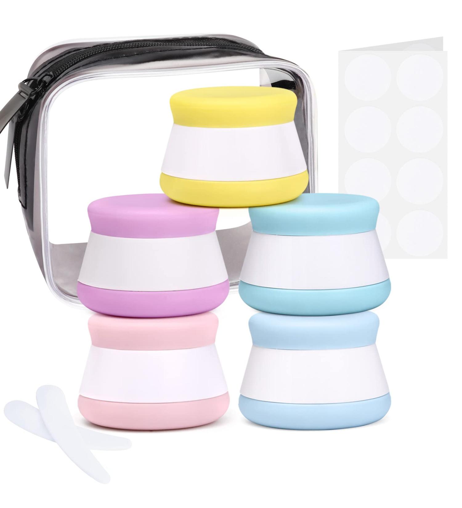 INSFIT 20g Silicone Cosmetic Containers | 5PCS BPA Free Leakproof Jars for Makeup Samples | Travel Size Cream Jars with Labels and Spatulas - Buy Online on SooperMarket.com