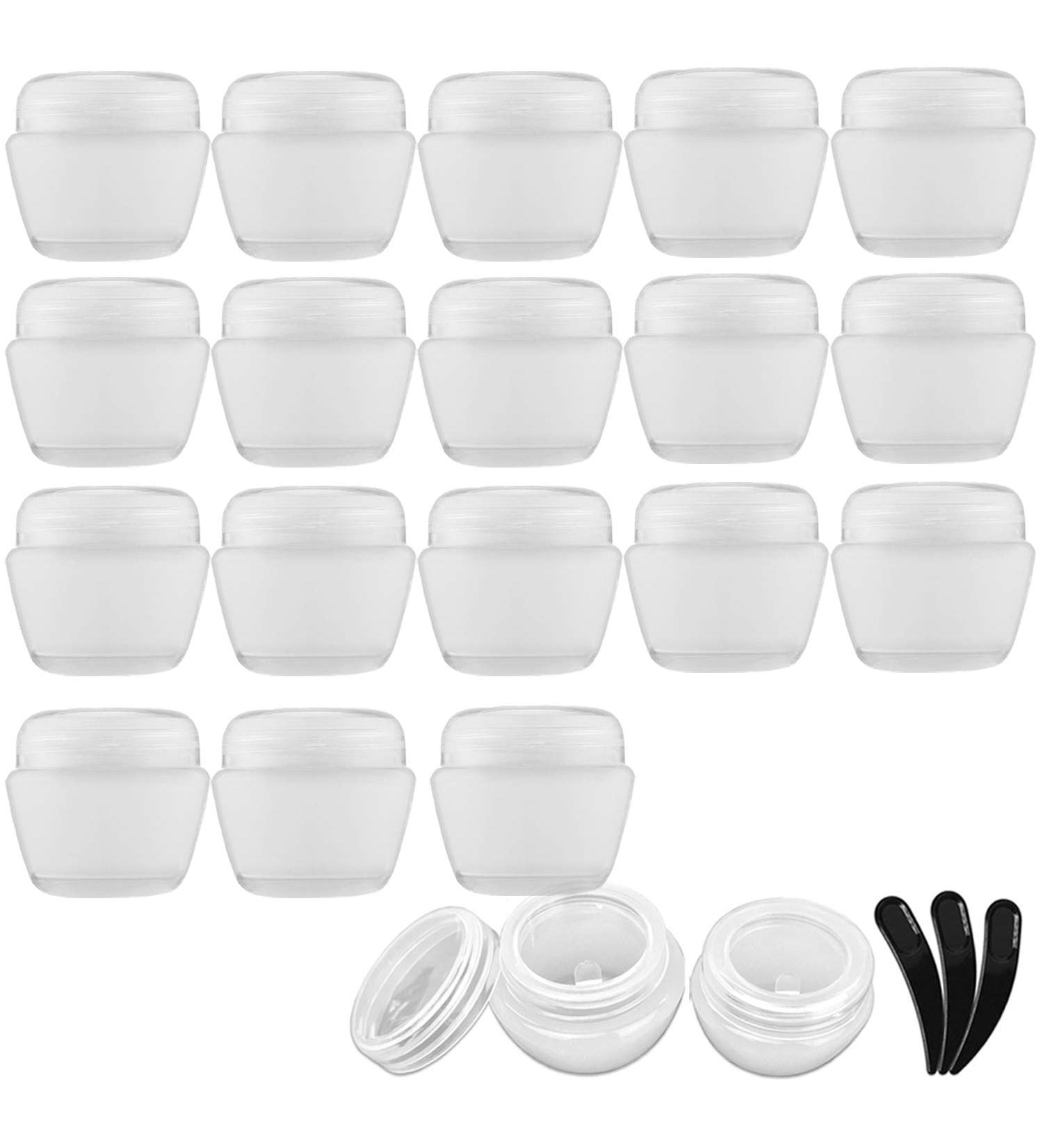 Alledomain 20 Pieces 20ml / 20g Empty Clear Cosmetic Pots with 3 Mini Spatula Plastic Refillable Travel Sample Container Jars with Lids and Inner Liners for Makeup Creams Lotions Beauty Nail - Buy Online on SooperMarket.com