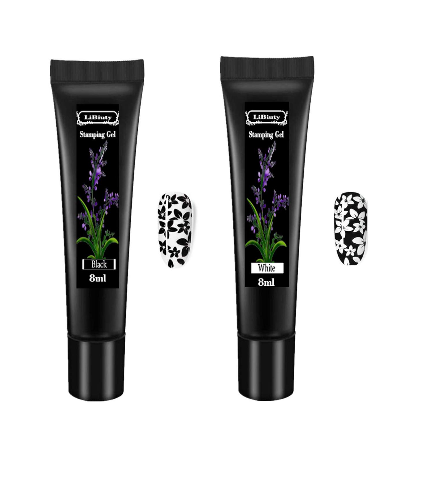 Black & White Nail Stamping Gel Polish Set - 2Pcs 8ml Art Printing for Nail Plate Template - Buy Online on SooperMarket.com