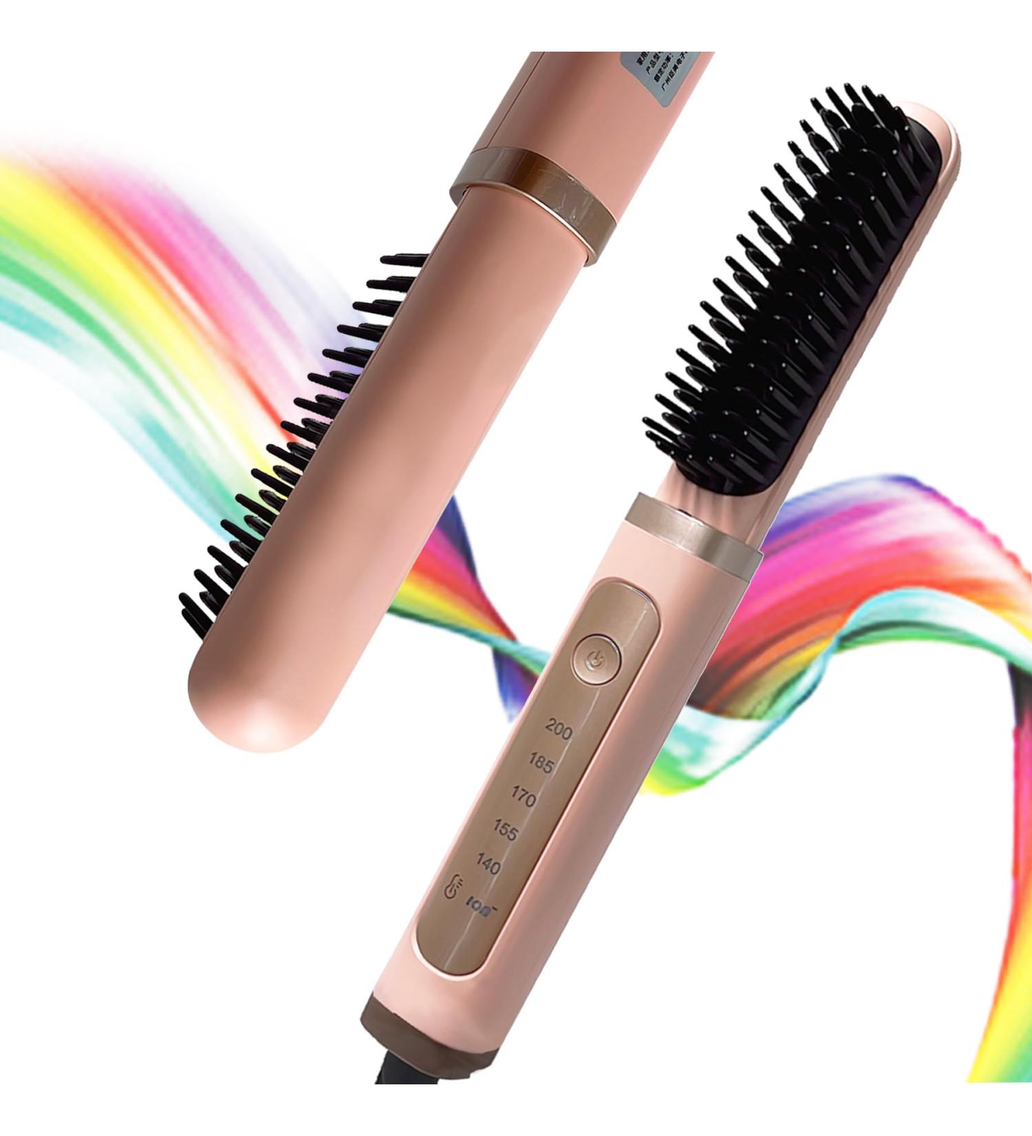 Hair Straightener Comb - Heated Anti-Scald Brush with 5 Heat Settings Fast 30s Heating & Auto Shut-Off | Ideal for Home Travel & Salon (Pink - Buy Online on SooperMarket.com