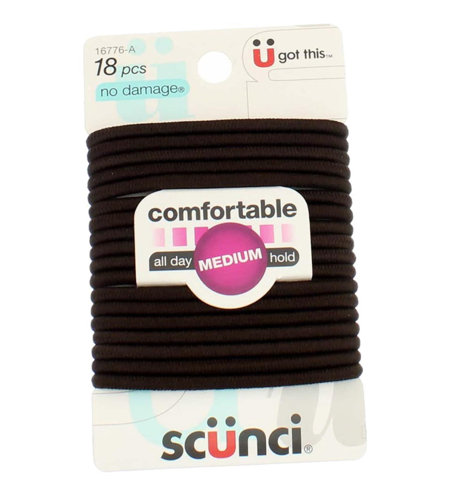 Scunci 1677603L048 Brown No Damage Hair Elastics 18 Count