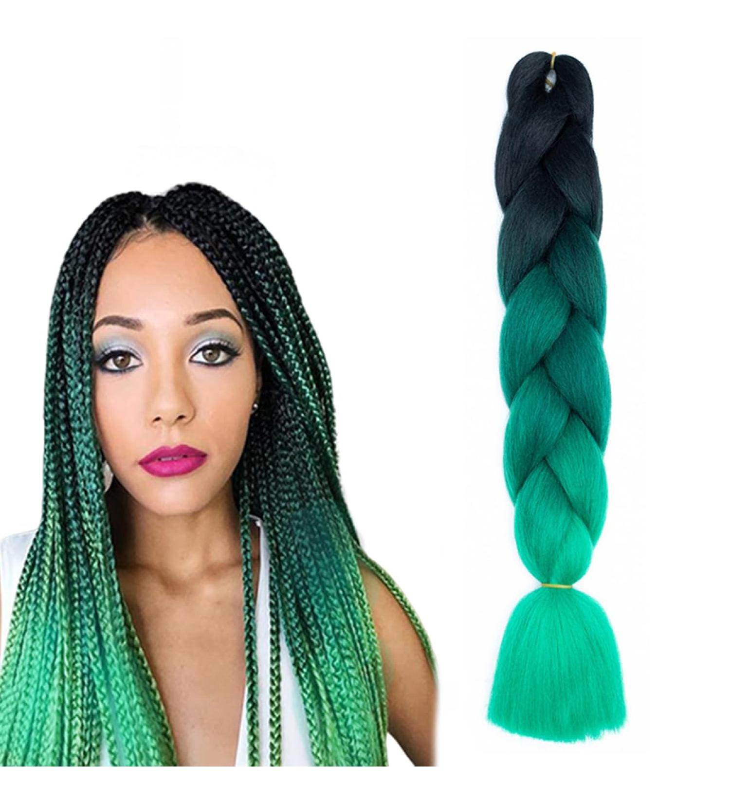 prinfantasy Ombre Braiding Hair Extensions Kanekalon Synthetic Hair for Crochet Twist 1 Black Dark Root to Green Braids Extensions Hair GBBZ096 GBBZ096 24 inch - Buy Online on SooperMarket.com