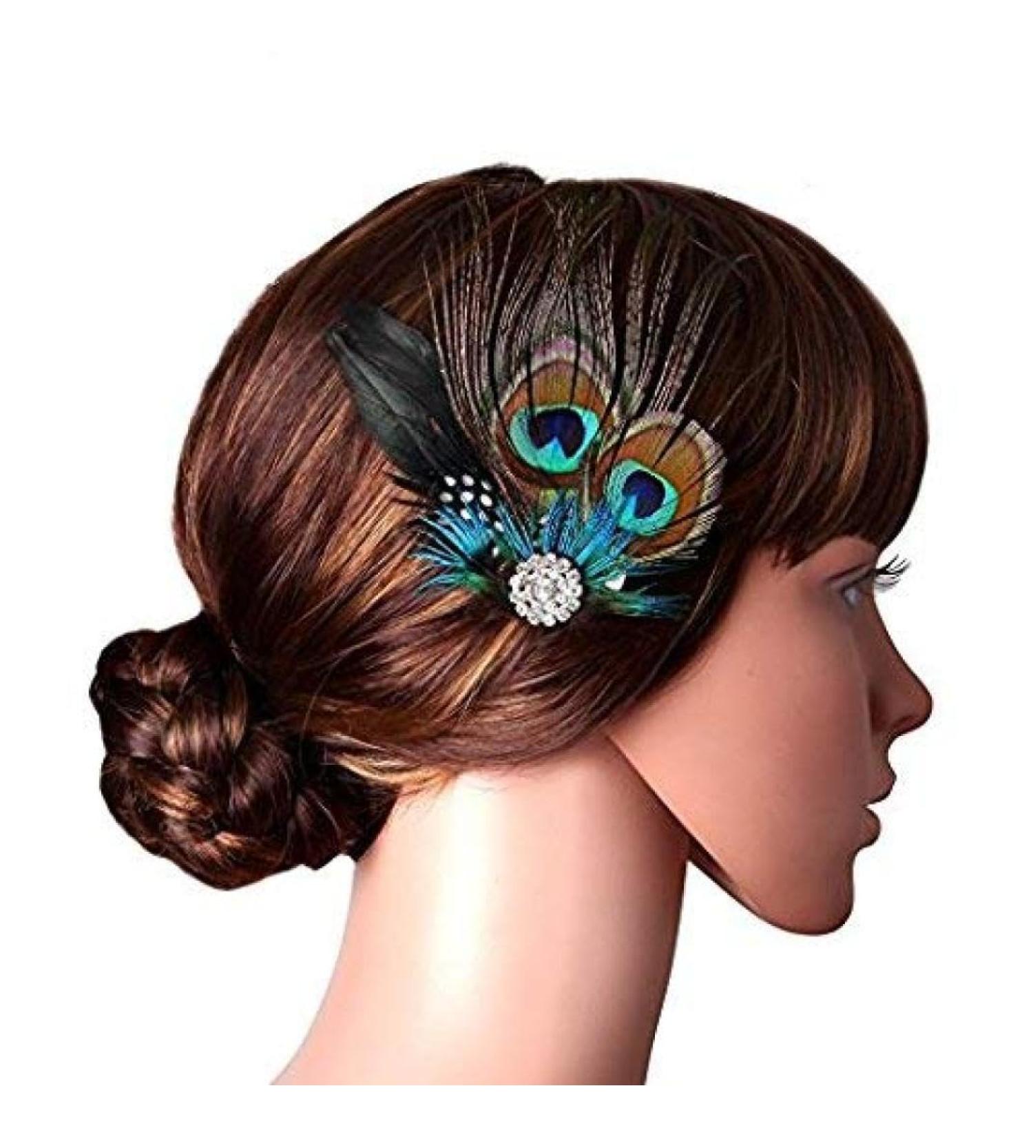 Peacock Hair Clip Natural Fascinator Barrette with Sparking Rhinestone  - Buy Online on SooperMarket.com