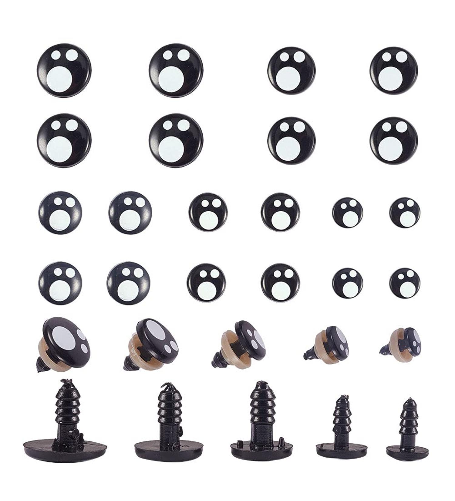 PandaHall Resin Safety Eyes 100pcs for Amigurumi & Crafts - Black Stuffed Teddy Bear Eyes in 5 Sizes (8/10/12/14/16mm) with Washers - 100 Pack - Buy Online on SooperMarket.com