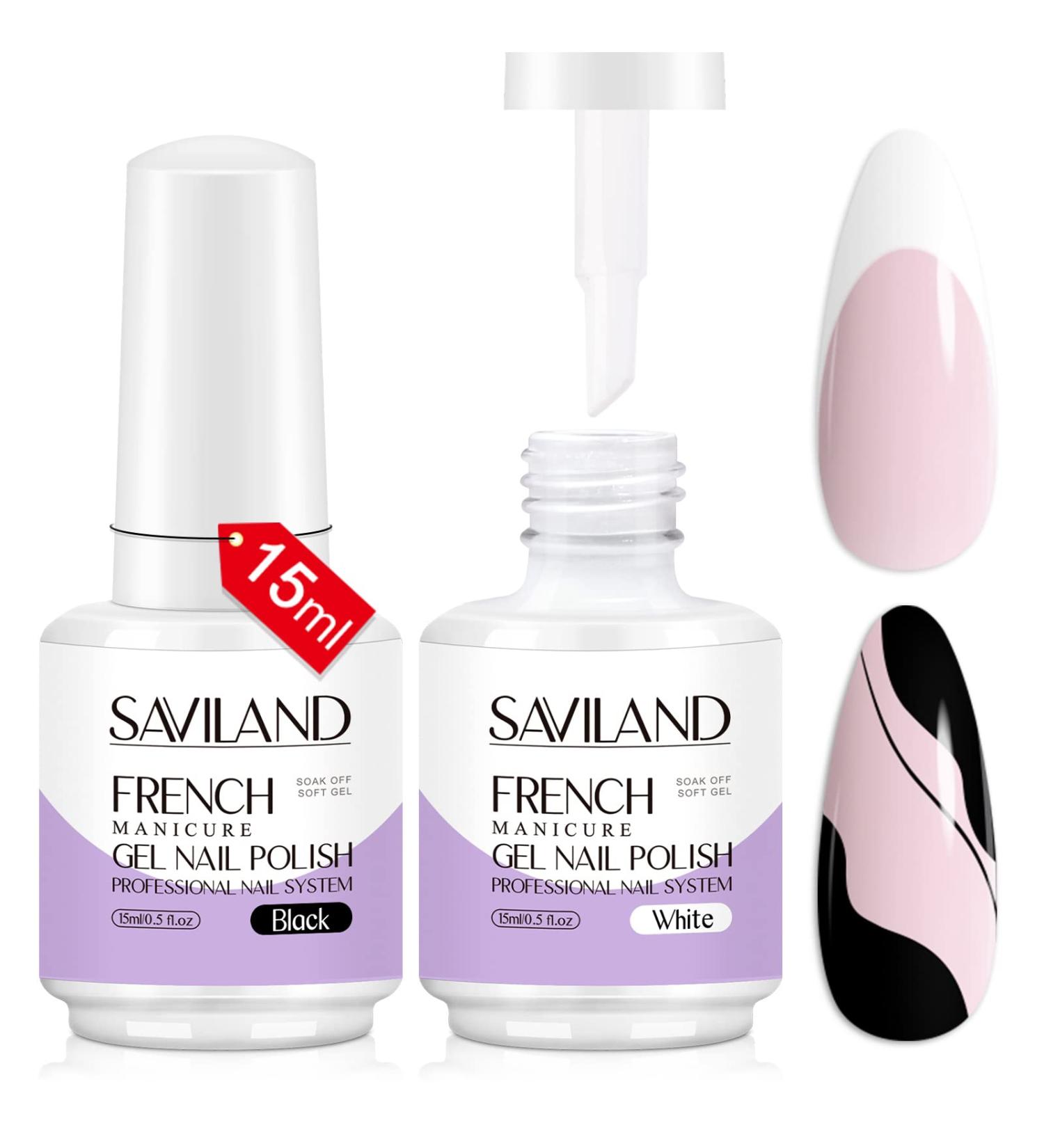 Saviland 2PCS French Gel Nail Polish Set - 15ML Black and White Soak Off Gel Polish Kit for French Manicure at Home or Salon - Buy Online on SooperMarket.com