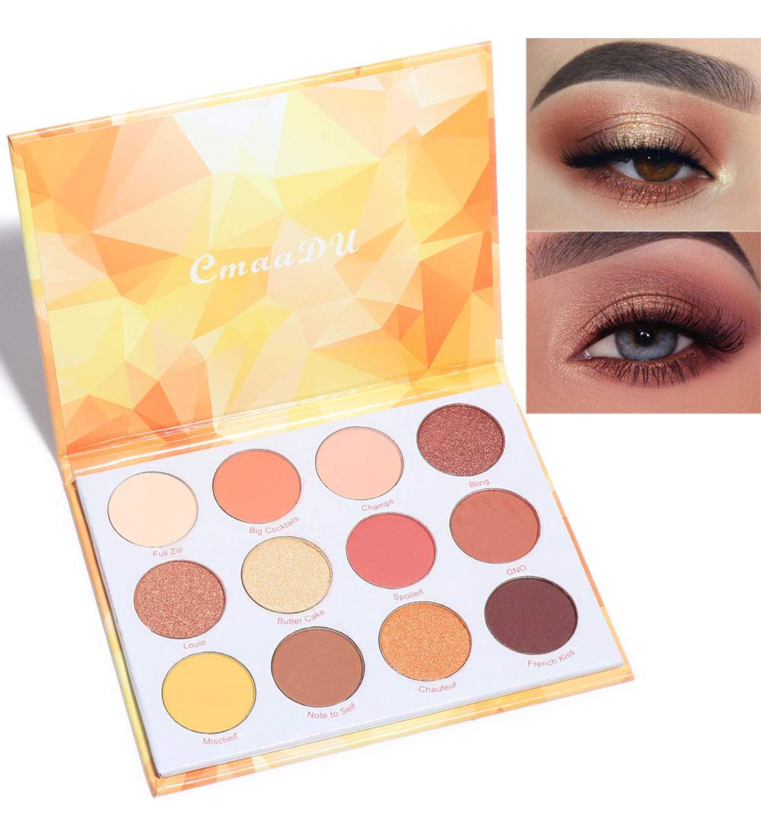 Yeweian Glitter Matte Orange Pink Eyeshadow Palette - 12 Colors Shimmer High Pigmented Makeup, Waterproof & Long-Lasting for Women - Buy Online on SooperMarket.com
