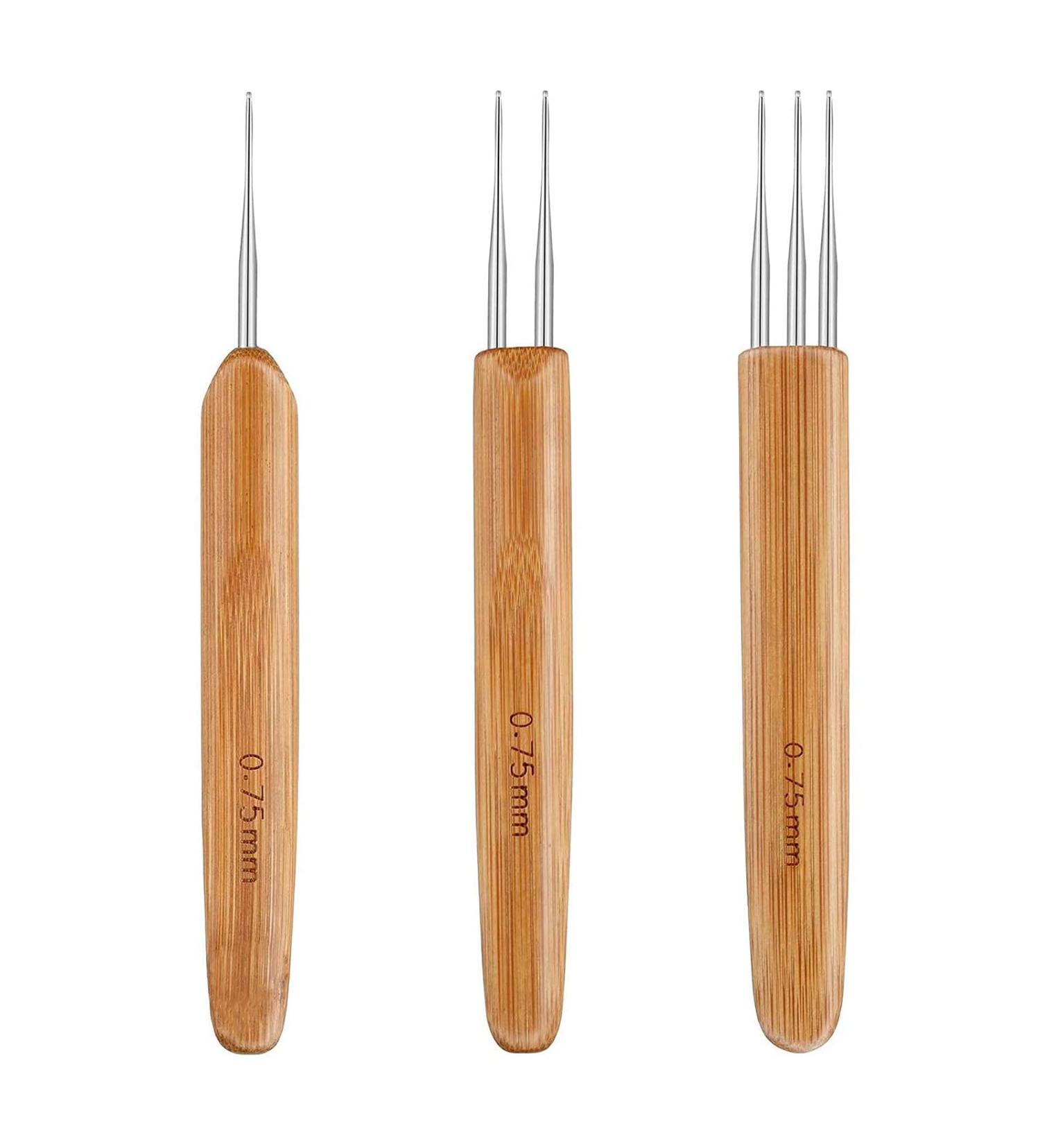 Dreadlock Crochet Hooks Set with Bamboo Handle - 0.75mm Hooks (1, 2, 3) for Hair Weaving - Dreadlock Tool Set - Buy Online on SooperMarket.com