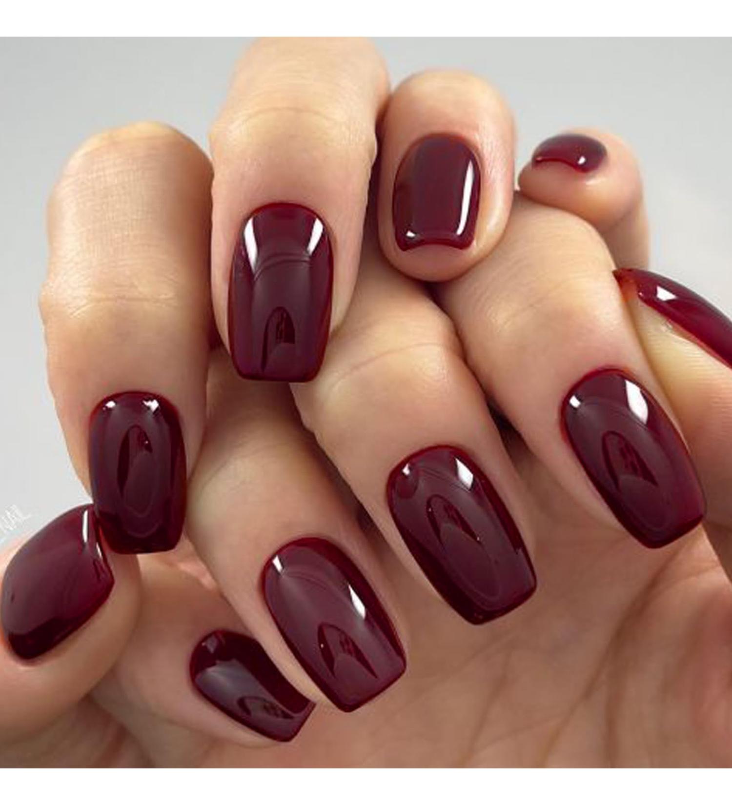 GLAMERMAID Dark Red Press on Nails - 24 Pcs Burgundy False Nails with Glue | Reusable Glossy UV Finish Acrylic Manicure Kits for Women & Girls - Buy Online on SooperMarket.com