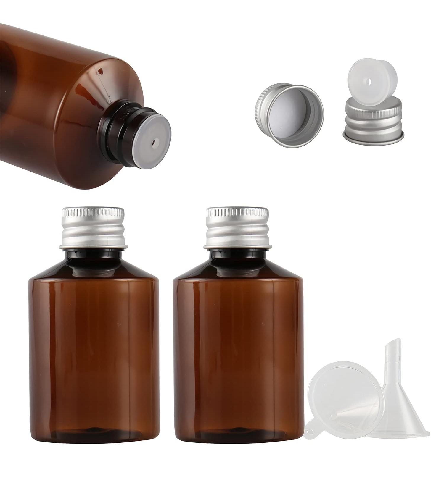 Tianzd 3-Pack 50ml Brown Plastic Bottles with Silver Caps & Orifice Reducer | Essential Oil & Makeup Containers | International Shipping Available - Buy Online on SooperMarket.com