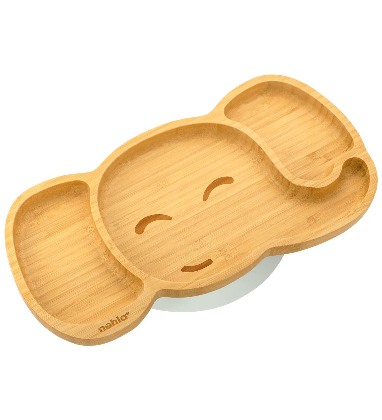 Nohla - Ezra The Elephant Bamboo Baby Weaning Plate | Spill-Proof Suction Base | 6+ Months | 100% Bamboo & FDA Silicone | BPA-Free | Grey - Buy Online on SooperMarket.com