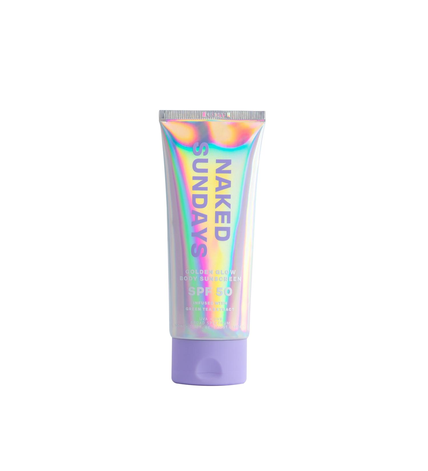 Naked Sundays SPF 50 Golden Glow Body Sunscreen - Broad Spectrum UVA/UVB Protection Shimmering & Firming Non-Transfer Formula for All Skin Types - Buy Online on SooperMarket.com